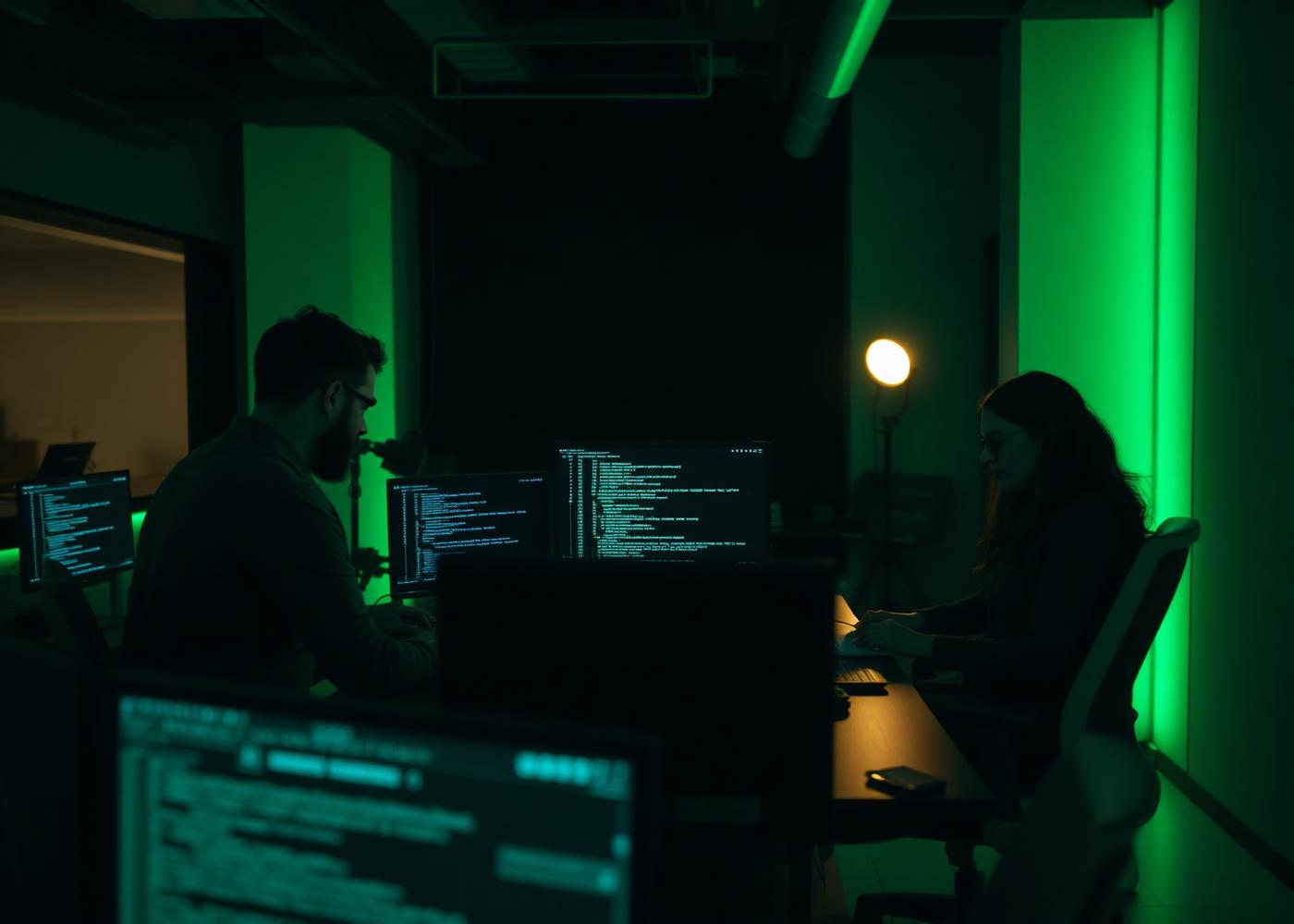 FaberMinds engineers reviewing code in the studio